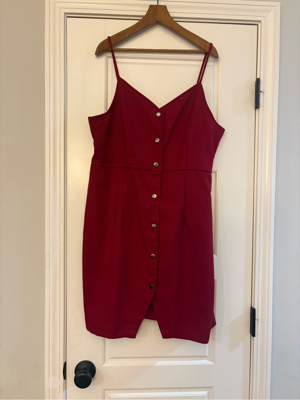 gimmicks by BKE Scarlet Button-Front Spaghetti Strap Mini Dress